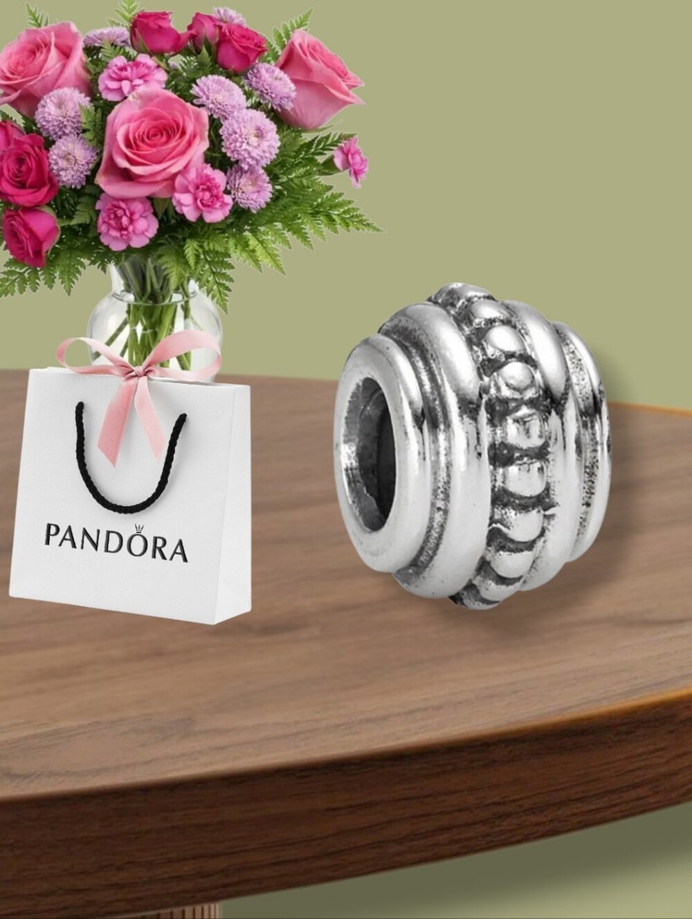 PANDORA Vintage Sterling Silver Hopi Dots & Lines Designer Bead Charm Retired